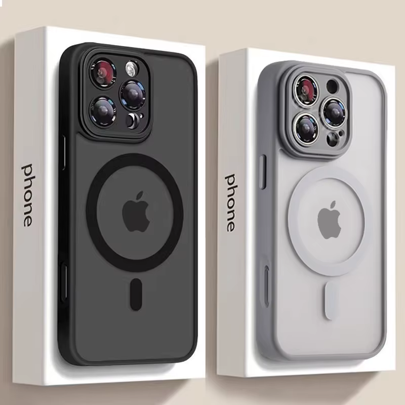 حافظة شحن لاسلكية مغناطيسية فاخرة غير لامعة لهاتف Magsafe لهاتف iPhone 11 12 13 14 15 16 17 Air Pro Max Plus غطاء مقاوم للصدمات